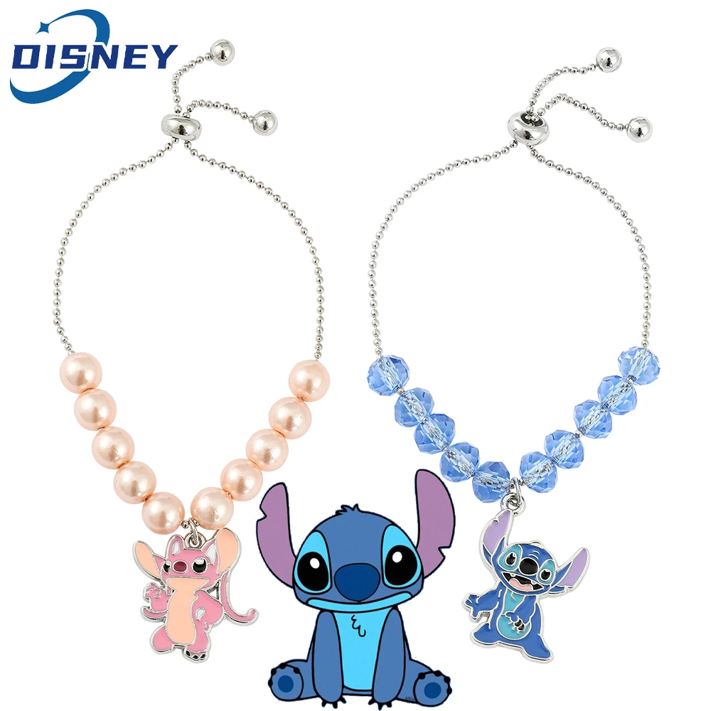 Metal Color: REDDISH BROWN, Ships From: CHINA - Disney Stitch Jewelry Cartoon Film Lilo & Stitch Pearl Bracelet for Women Cute Stitch Luxurious Charms Bangle for Girl Gifts