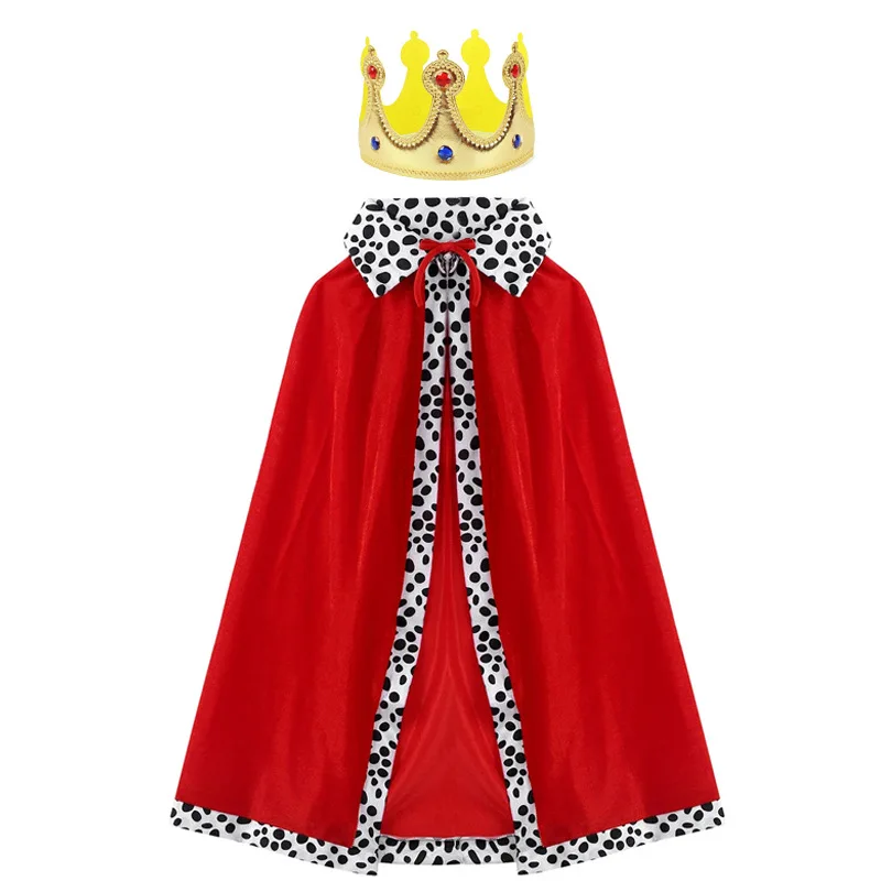 Color: PURPLE, Size: S - Adult Kids King Emperor Cosplay Costume Red Pleuche Cloak Prince Robe Crown Children Birthday Party  Christmas Props Cape