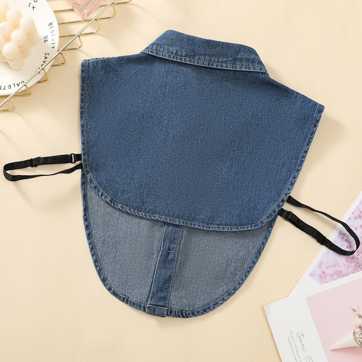Color: Blue - Women's Blue Washed Denim Pointed Collar Fake Collar, Professional Casual Versatile Decoration Half Shirt Style Collar