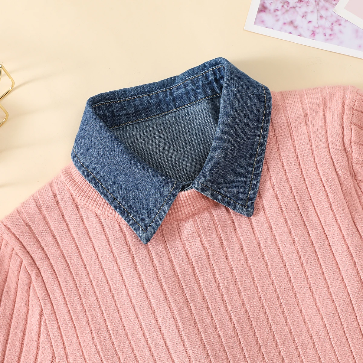 Color: Blue - Women's Blue Washed Denim Pointed Collar Fake Collar, Professional Casual Versatile Decoration Half Shirt Style Collar