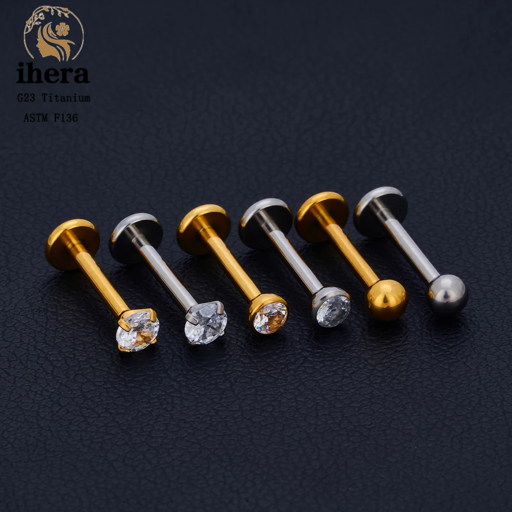 Metal color: Light Yellow Color, Ships From: CHINA, Main Stone Color: Multicolour - 10PCS G23 Titanium Lip Ring Labret Piercing Stud Earring CZ 16/18/20G Push Pin Ear Tragus Cartilage Helix Conch Pierc? Jewelry