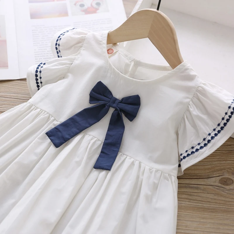 Color: WHITE, Kid Size: 3T - Summer Baby Girl Princess Dress Casual Fashion Baby Girl Flying Sleeve Bow-knot Princess Dress Kids Clothing For 1-6 Years Old