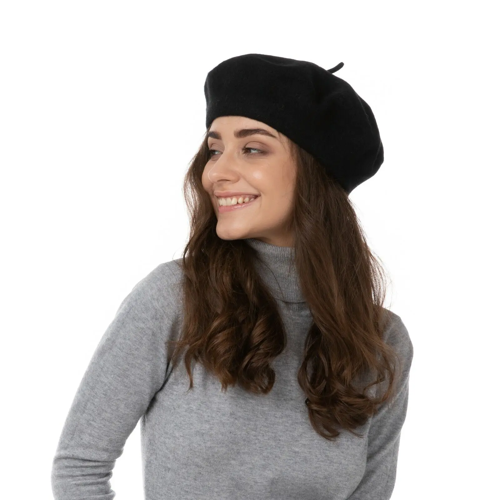 Color: black - Women Berets French Artist Style Warm Winter Beanie Versatile Hat Retro Plain Beret Solid Color Elegant Lady Girls Painter Hat
