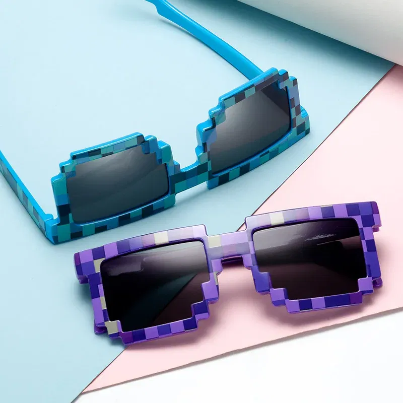 Lenses Color: Blue - 2021 New fashion Sun Glasses Hot Sale Sunglasses Creeper Glasses Novelty Mosaic Funny Goggles Boys Girls Pixel Eyewear