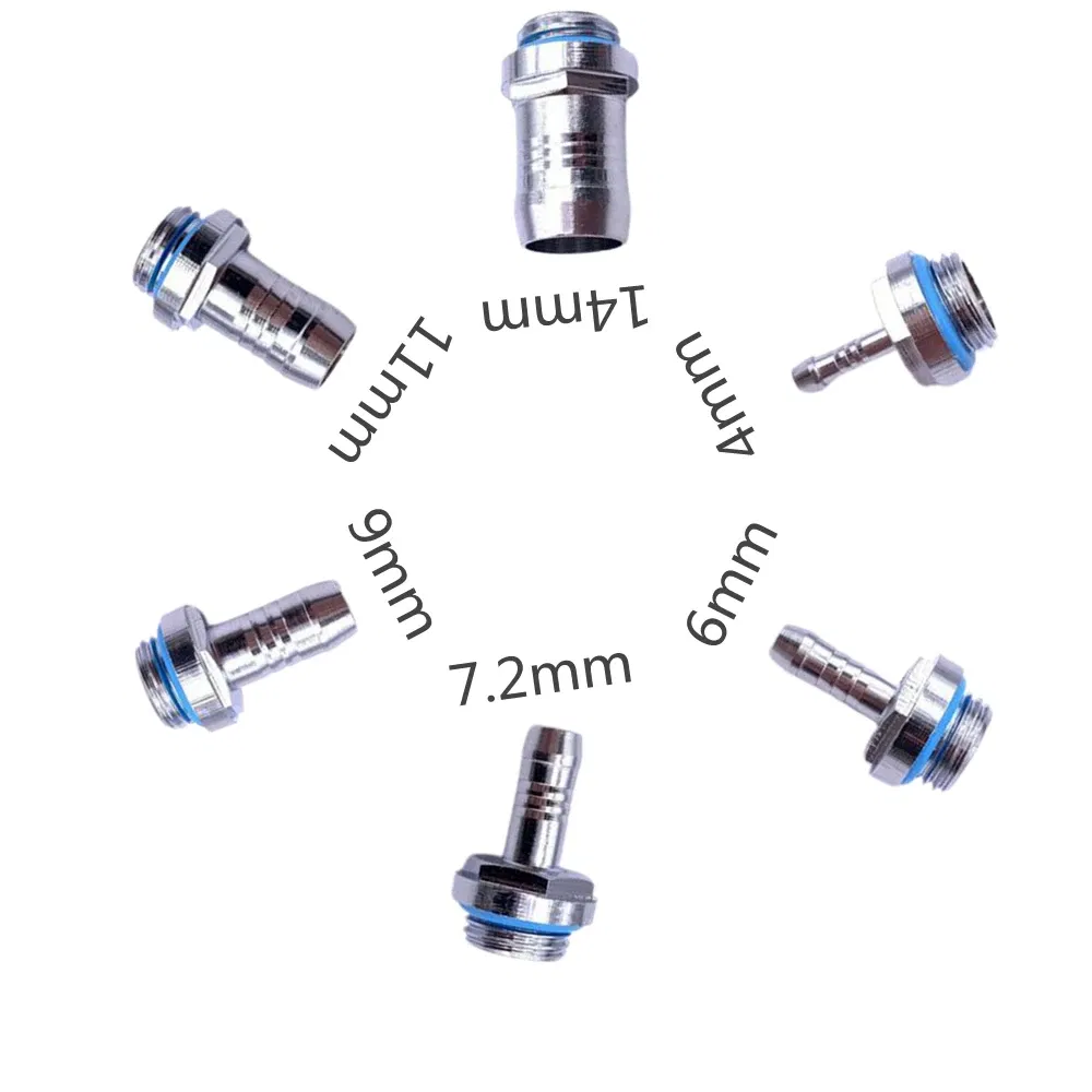 Color: WHITE - 6pcs PC Water Cooling Barb Fitting Two-Touch Fitting G1/4 Thread Barb Connector for Computer Cooling System 4/6/7.2/9/11/14mm