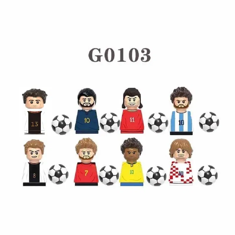 Color: Blue - 1-16PCS Messi Ronaldo Neymar Lewandowski Soccer World Famous Football Players Figurine Mini Action Building Block Toy Kids Gifts