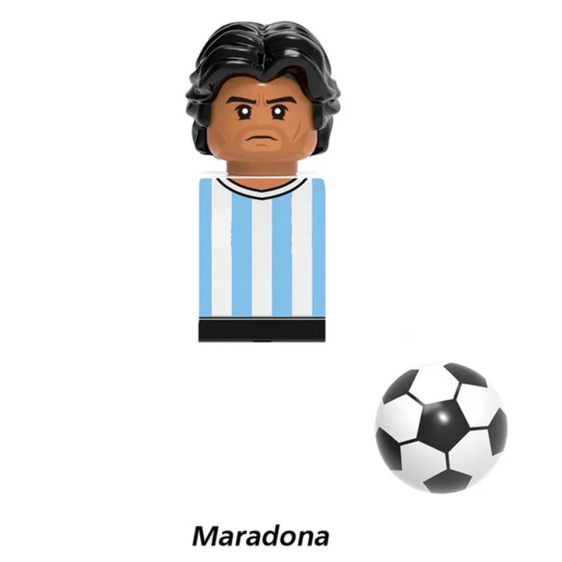 Color: Blue - 1-16PCS Messi Ronaldo Neymar Lewandowski Soccer World Famous Football Players Figurine Mini Action Building Block Toy Kids Gifts