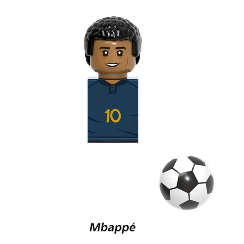 Color: Blue - 1-16PCS Messi Ronaldo Neymar Lewandowski Soccer World Famous Football Players Figurine Mini Action Building Block Toy Kids Gifts