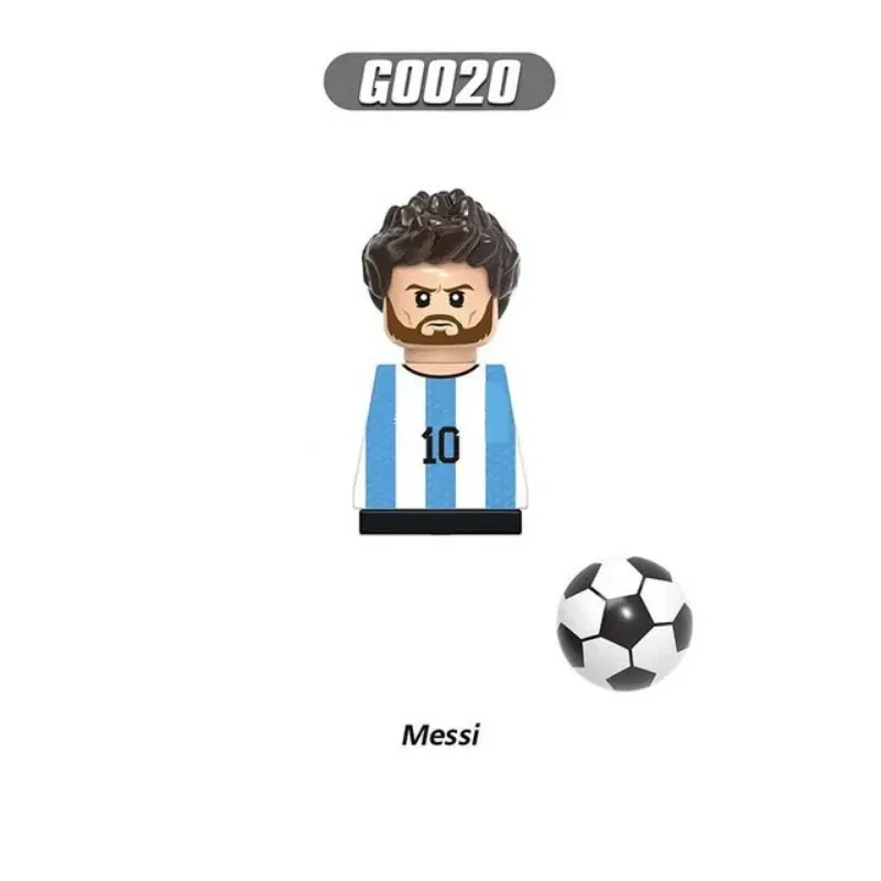 Color: Blue - 1-16PCS Messi Ronaldo Neymar Lewandowski Soccer World Famous Football Players Figurine Mini Action Building Block Toy Kids Gifts