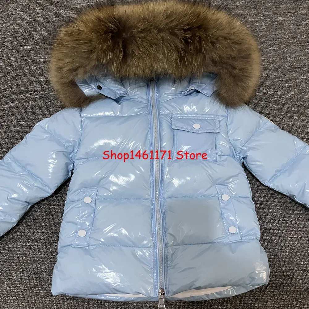 Color: Beige, Kid Size: 10 - Kids Winter Down Jacket Shiny Real Raccoon Fur Collar Toddler Boys Hooded Coat Baby Girls Warm Snowsuit Children's Parkas