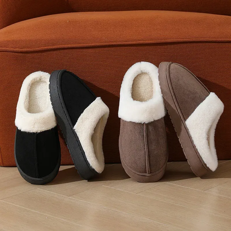 Color: Straw, Shoe Size: 44-45, Ships From: CHINA - Asgard Plush Women Slippers Thick Sole Non-slip Outdoor Fuzzy Slides Winter New Fur Collar Cotton Shoes Winter Warm Home Slipper