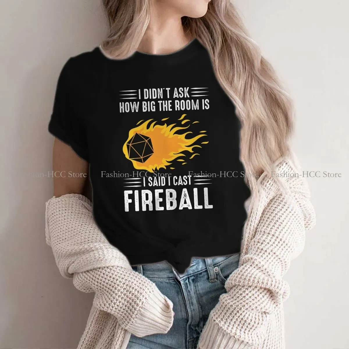 Color: WHITE, Size: XL - I Cast Fireball Wizard Sorcerer DM Gift TTRPG Newest Polyester TShirts DND Game Female Graphic Streetwear T Shirt Round Neck