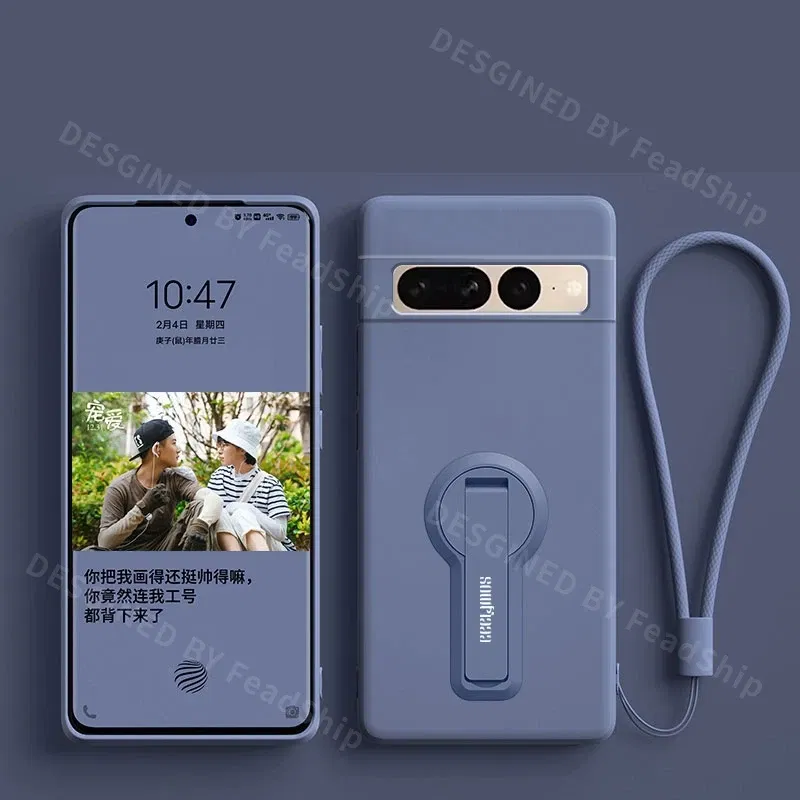 Color: SKY BLUE, Material: EVA - Phone Case For Google Pixel 7 8 6 5 9 Pro XL Pixel 7A 6A 5A 8A 9A Soft Cover Silicone Case with Holder Stand Bracket Lanyard