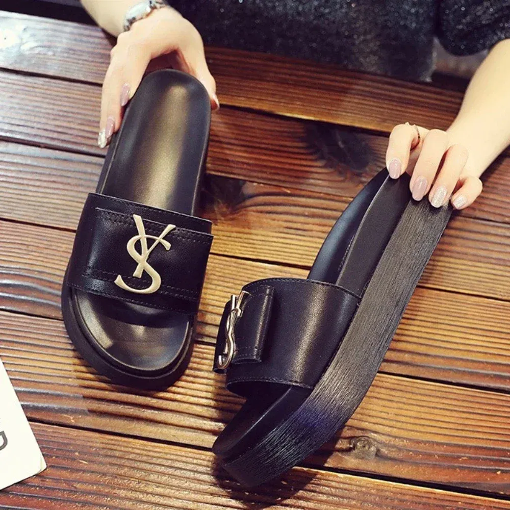 Color: Grape, Shoe Size: 35 - Slippers Summer Shoes Women Platform Design Slides Fashion Letters Ladies Shoes Casual Slipper Outside Non-slip Slippers Sandals