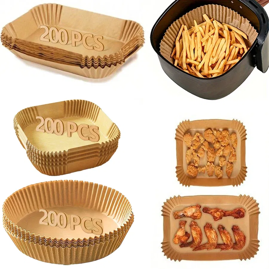 Color: army green - Air Fryer Paper Liners Disposable Oil-Proof Waterproof Baking Paper Round Square And Rectangle Parchment Kitchen Party Supplies