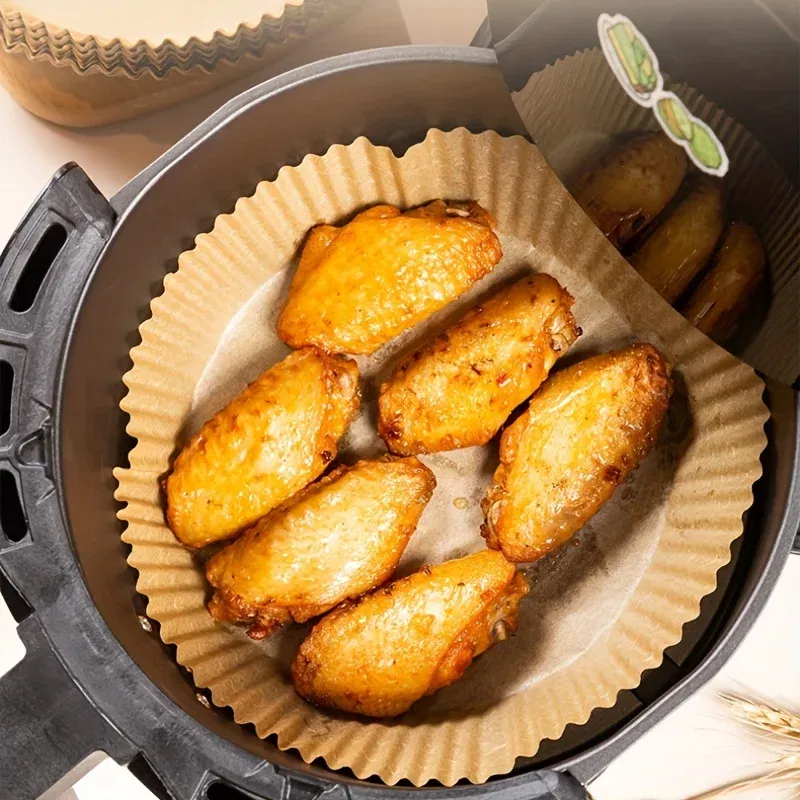 Color: army green - Air Fryer Paper Liners Disposable Oil-Proof Waterproof Baking Paper Round Square And Rectangle Parchment Kitchen Party Supplies
