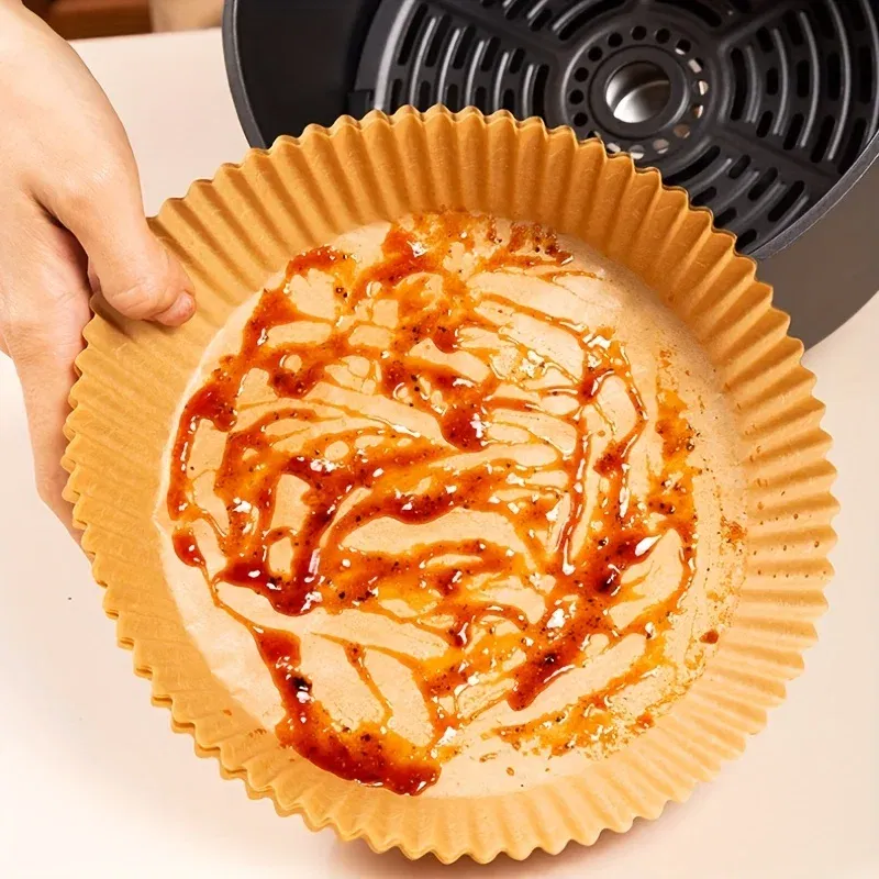 Color: army green - Air Fryer Paper Liners Disposable Oil-Proof Waterproof Baking Paper Round Square And Rectangle Parchment Kitchen Party Supplies