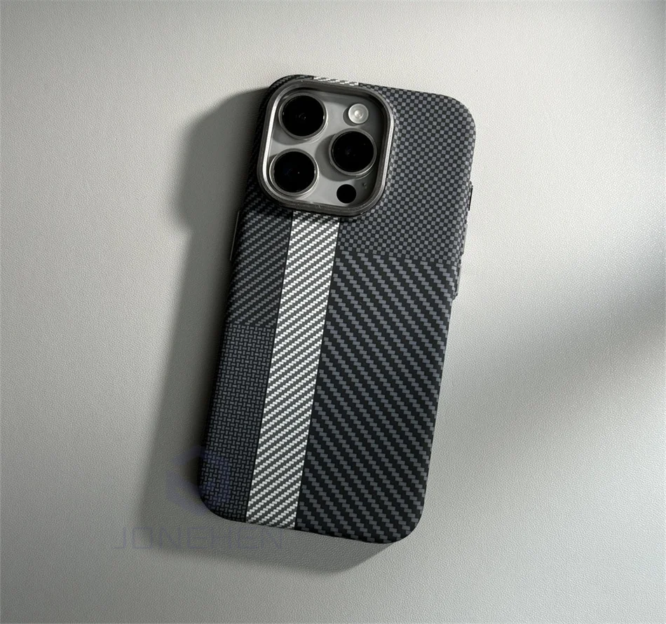 Color: Frosted Black, Material: Denim - Luxury Alloy Lens Personalized Pixel 3D Relief Carbon Fibre Pattern Case For iPhone 13 14 15 16 Pro Max Slim Cover For Magsafe