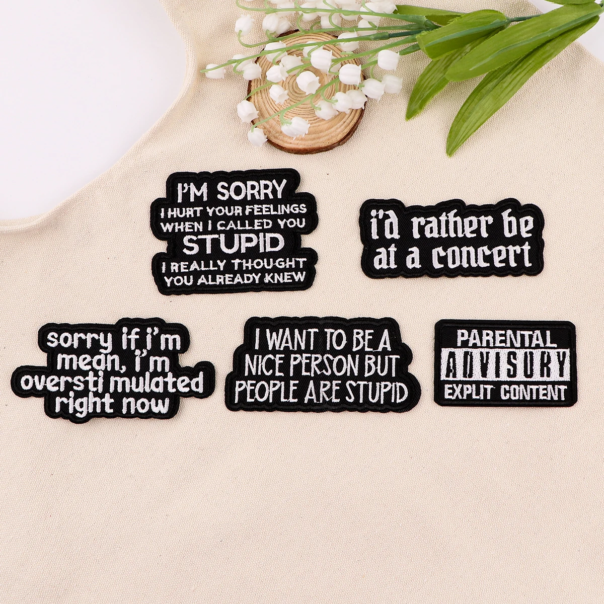 Color: Antique Brass - Letters Black Embroidery Patch Funny Quotes Iron On Patches For Clothing Thermoadhesive Patches On Clothes DIY Sew Badges