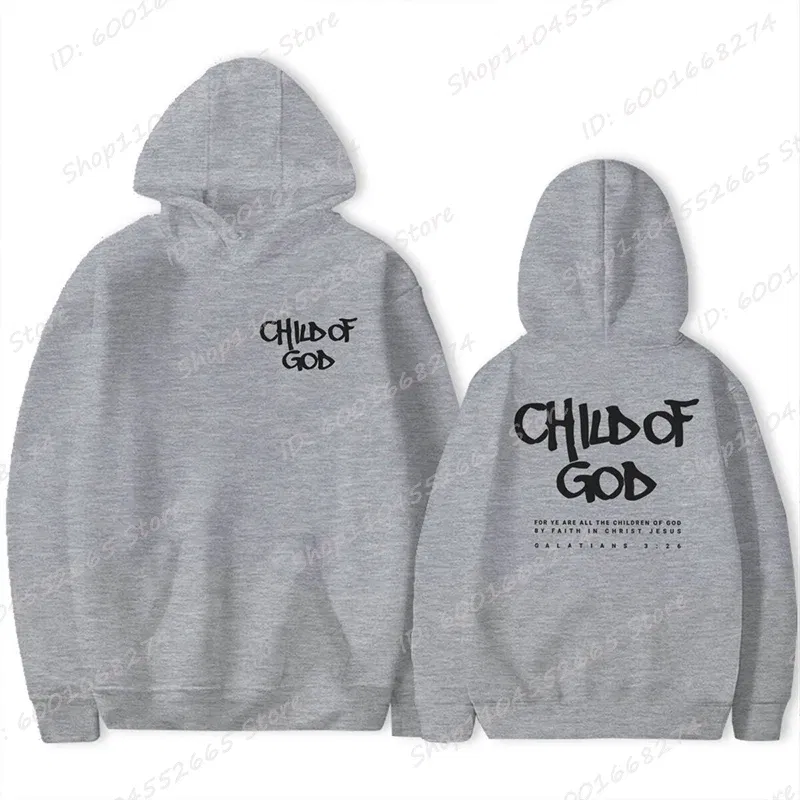 Color: GRAY, Size: XL - I Am A God Child Letter Print Hoodies Christian God Sweatshirts Hooded Pullover Pray The Lord Sweatshirt Women's Clothing
