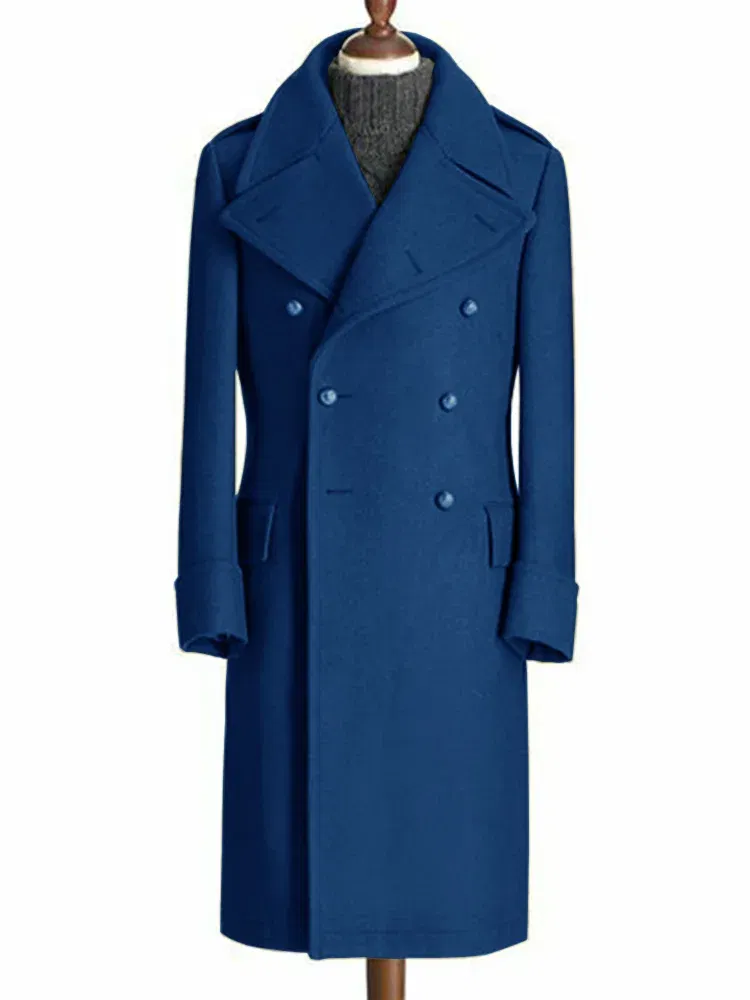 Color: Blue, Size: 6XL - Windbreak Men's Jacket Wool Long Coat Lapel Double Breasted Men's Trench Coats Windbreakers Jackets Man Winter 2023 Martens Male
