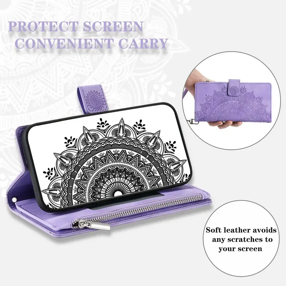 Color: PURPLE, Material: PP - For OPPO A38 A58 A57 A 78 38 4G 5G Book Case Crossbody Lanyard Zipper Wallet Funda OPPO A78 Case Phone A98 A 58 98 A18 A77 S A17