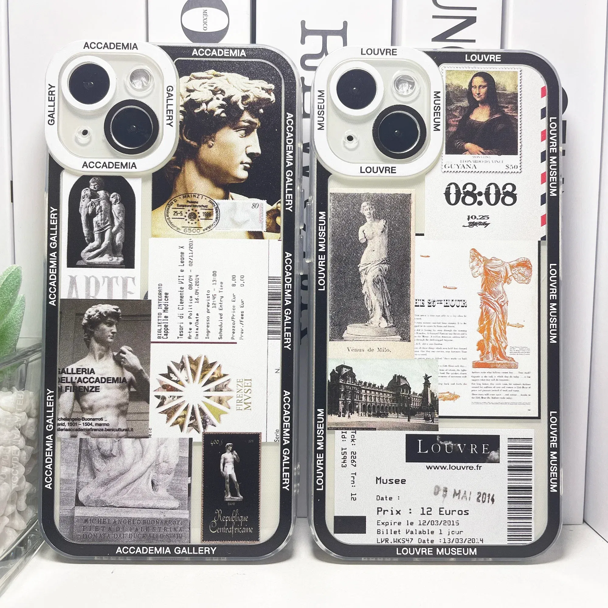 Color: black, Material: ABS - Van Gogh David Museum Tickets Stickers Collage Art Phone Case For iPhone 14 13 12 11 Pro Max Mini XS X XR SE 7 8 Plus Soft Cover
