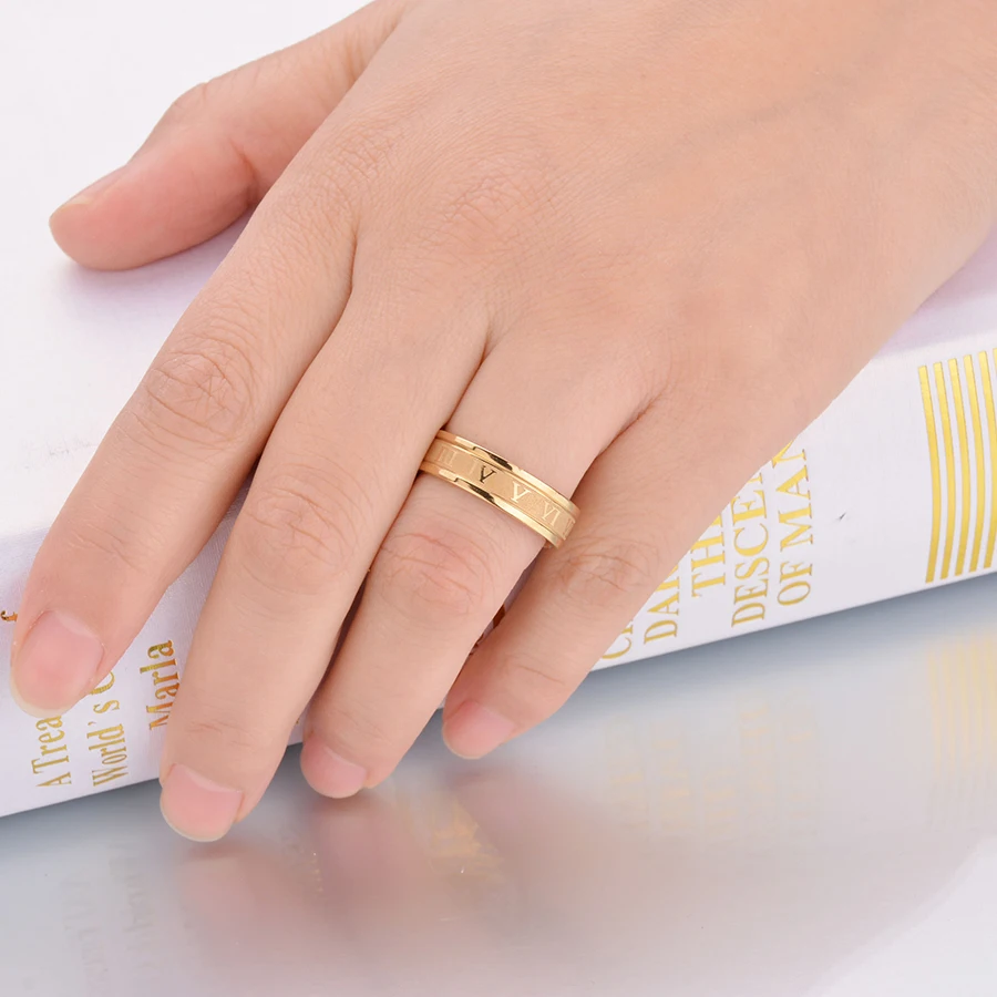 Main Stone Color: WHITE, Ring Size: 12 and greater - Letdiffery 6mm Punk Roman Numerals Rings High Quality Stainless Steel Women Men Jewelry For Wholesale Dropshipping