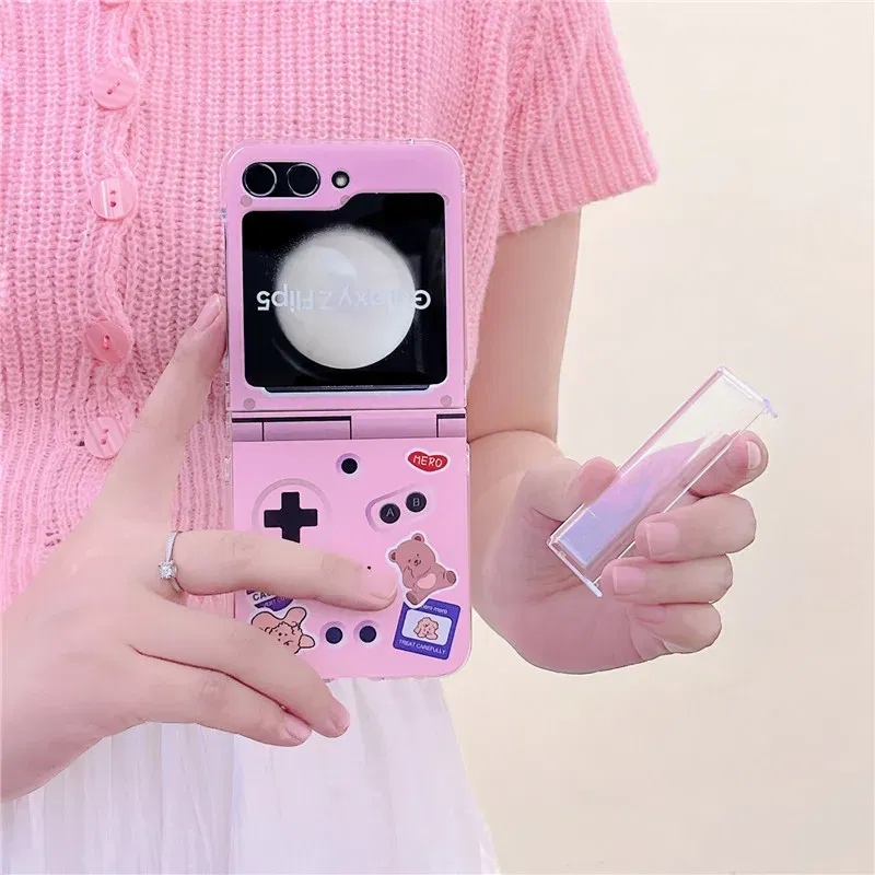 Color: Gold, Material: Neoprene - Cute Bracelet Phone Cases For Samsung Galaxy Z Flip 3 4 5 6 7 FE Hard Plastic PC Plush Case For Samsung Z Flip5 ZFlip5