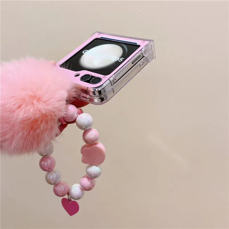 Color: Gold, Material: Neoprene - Cute Bracelet Phone Cases For Samsung Galaxy Z Flip 3 4 5 6 7 FE Hard Plastic PC Plush Case For Samsung Z Flip5 ZFlip5