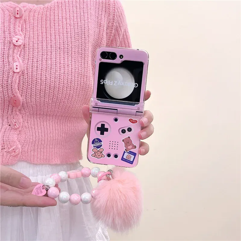 Color: Gold, Material: Neoprene - Cute Bracelet Phone Cases For Samsung Galaxy Z Flip 3 4 5 6 7 FE Hard Plastic PC Plush Case For Samsung Z Flip5 ZFlip5