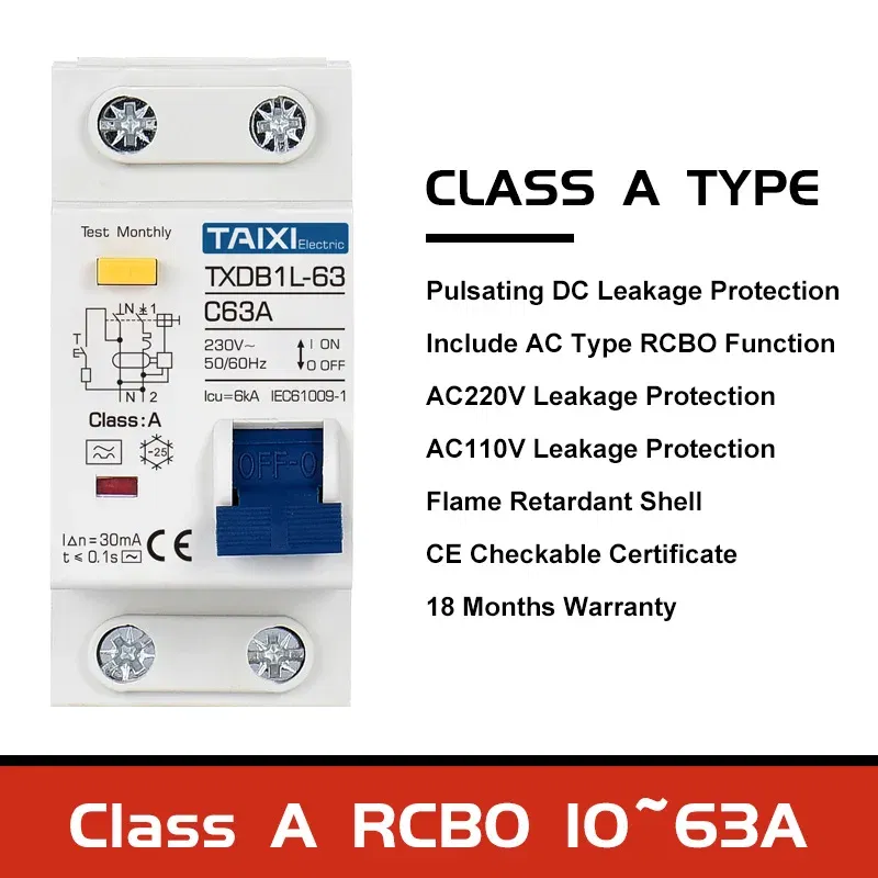 Rated Current: 20A, Ships From: CHINA, Poles Number: 3 - Type A  AC CLASS Rcbo 110V 220V RCCB 10A 20A 40A 50A 63A 30mA Residual Current Circuit Breaker Leakage WIth Overload Protection