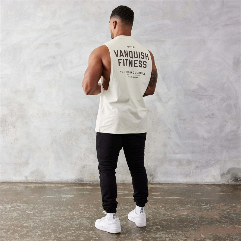 Color: black, Size: L - Gym exercise fitness sports men's vest cotton wide shoulder round neck sleeveless shirt slim casual men's wear