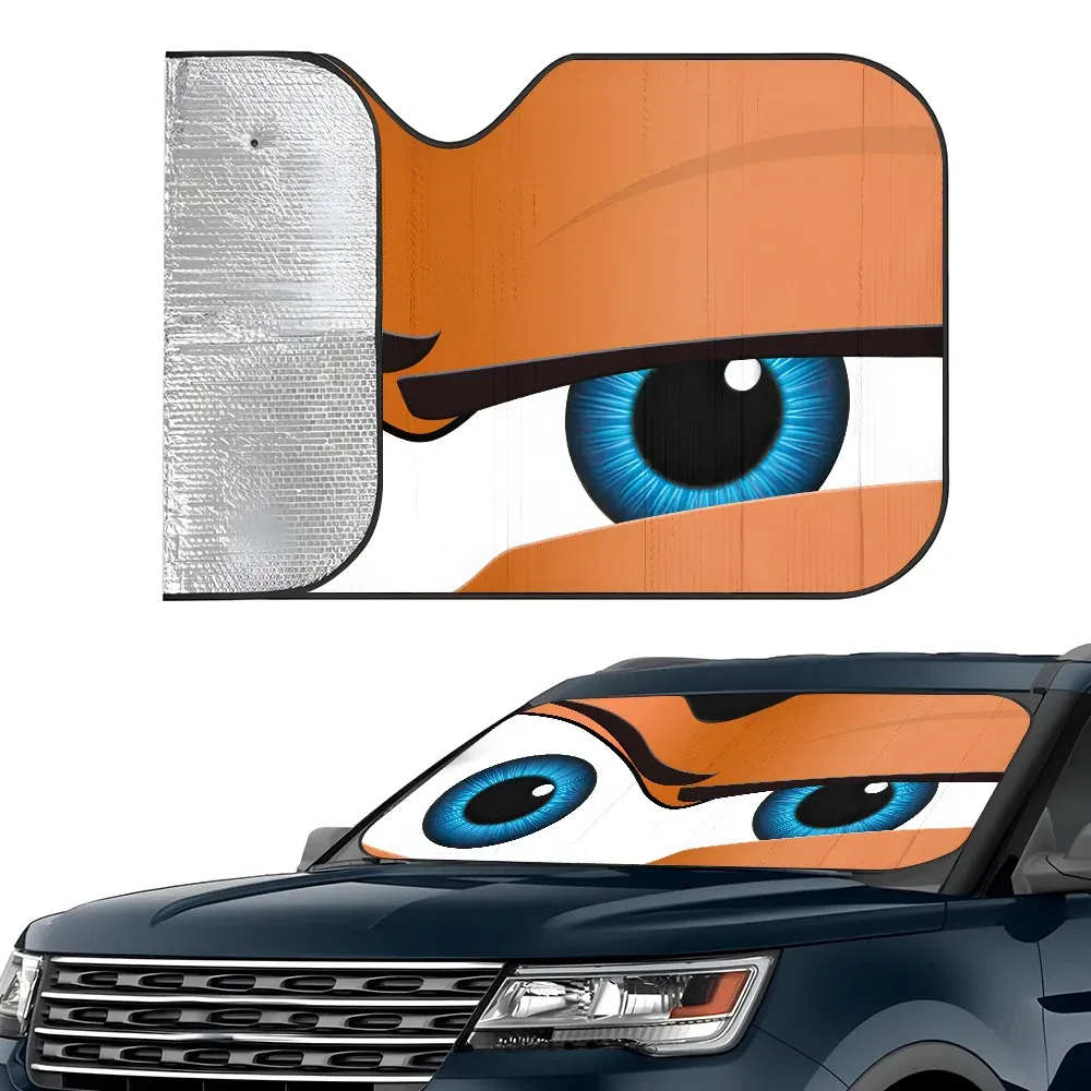 Color: Gold - Cartoon Eyes Cute Car SunShade Windshield Foldable Three-layer Insulation Sunshade By Suction Cup Blocks UV Rays Sun