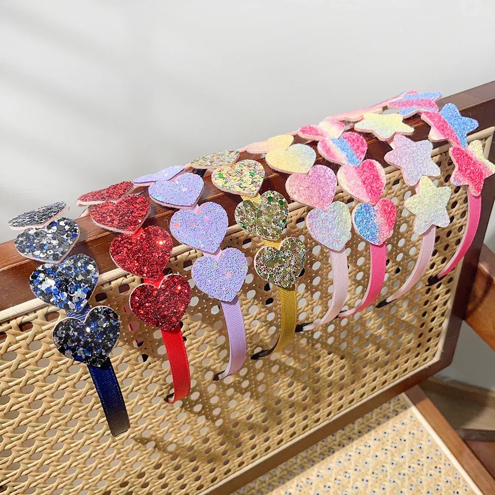 Color: DEEP BLUE - 1pcs Fashion Glitter Kids Hair Band Lovely Bow Stars for Headband Girls Cute Colors Hair Tiaras Hairbands Hair Accessories Gifts