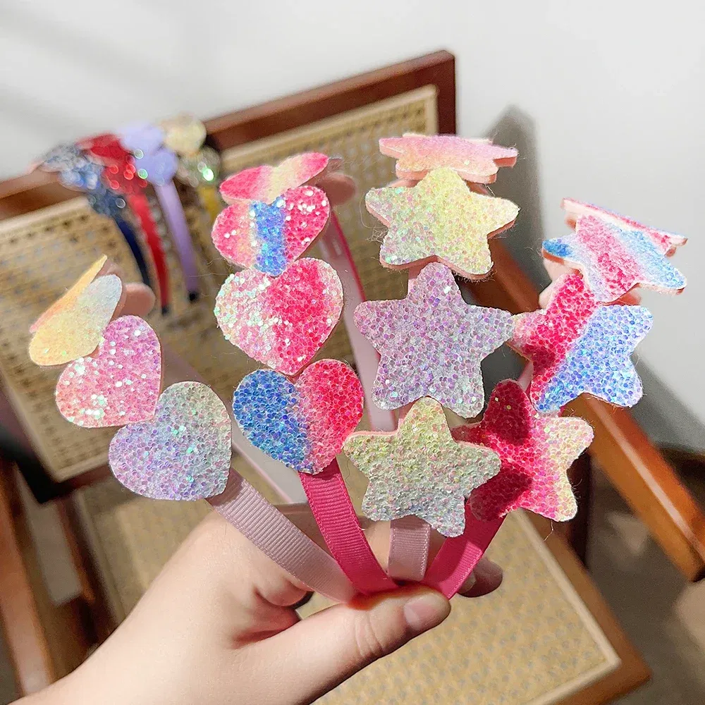 Color: DEEP BLUE - 1pcs Fashion Glitter Kids Hair Band Lovely Bow Stars for Headband Girls Cute Colors Hair Tiaras Hairbands Hair Accessories Gifts