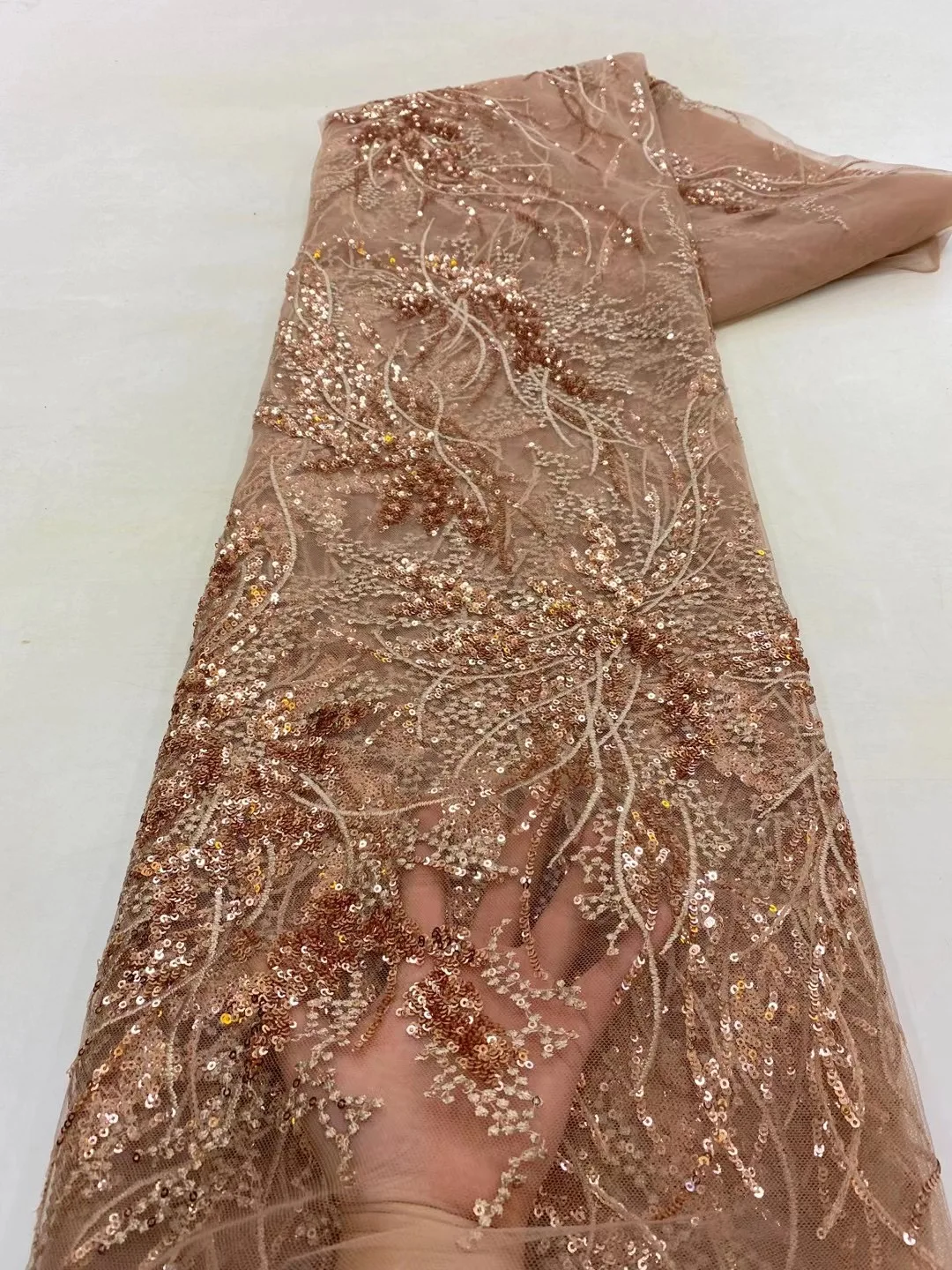 Color: pink, Length: 5 yards, Width: 120cm - African French Sequined Lace Fabrics 2023 High Quality Tulle Lace 5 Yards Nigerian Embroidered Dress Material For Party Wedding