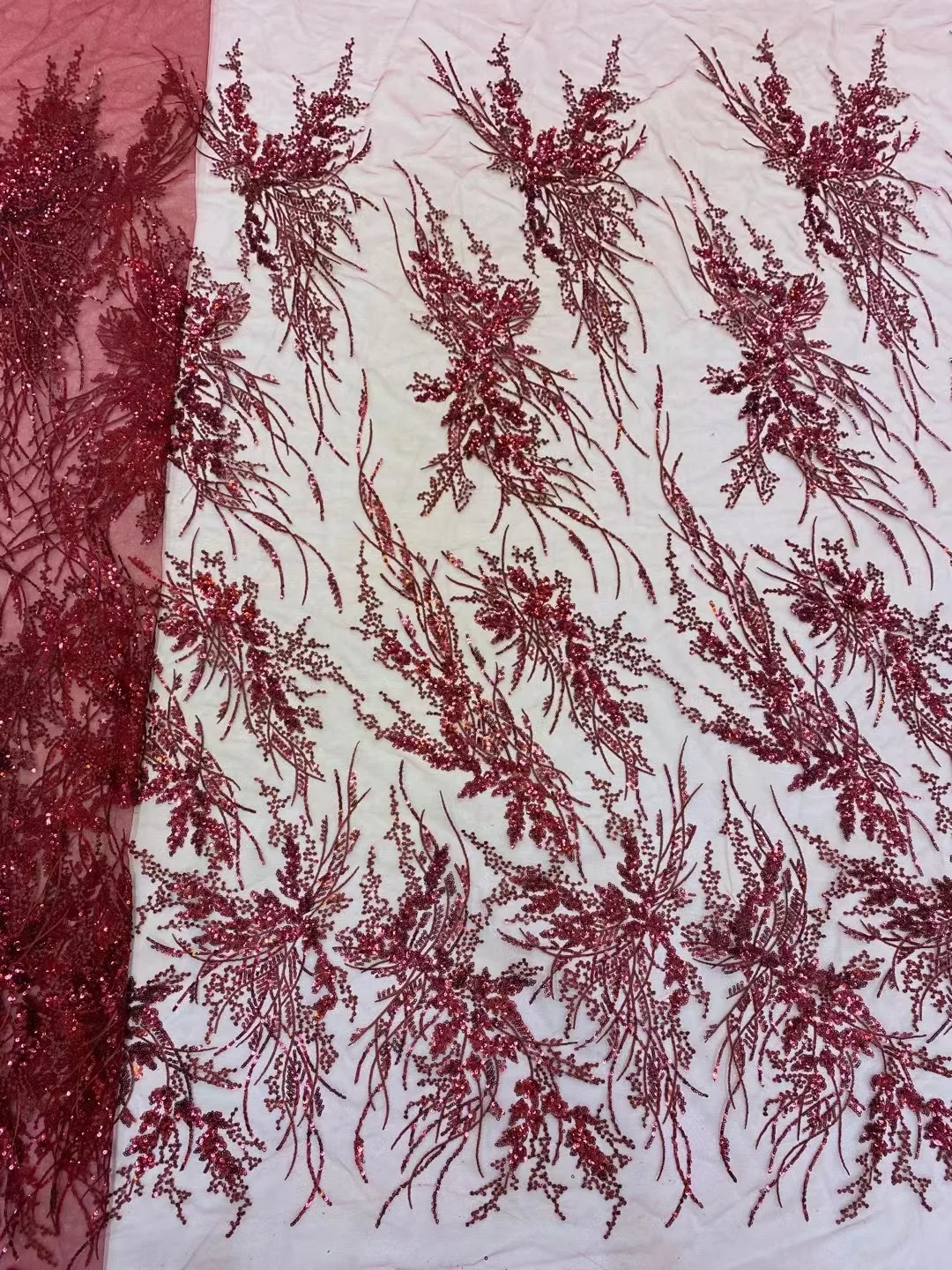 Color: pink, Length: 5 yards, Width: 120cm - African French Sequined Lace Fabrics 2023 High Quality Tulle Lace 5 Yards Nigerian Embroidered Dress Material For Party Wedding