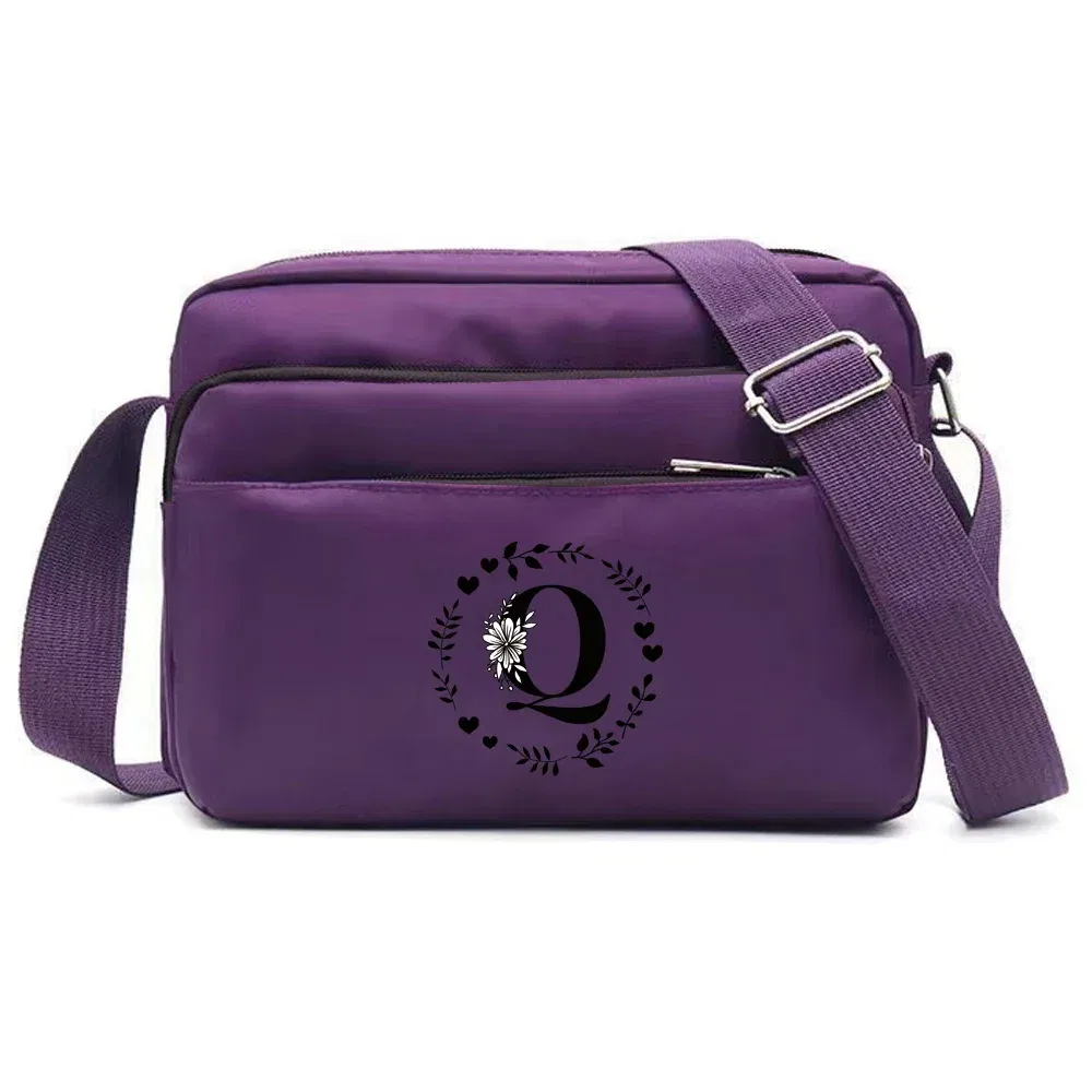 Color: Lavender - Purple One Shoulder Crossbody Bag Portable Commuting Large Capacity Simplicity Storage Bag Garland Letter Series Print Pattern