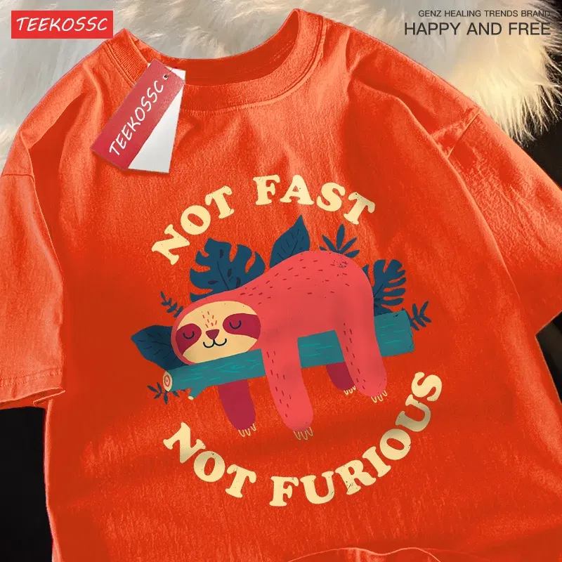 Color: SKY BLUE, Size: S - Not Fast Not Furious Cute Sloth Male T Shirts Hip Hop Crewneck Short Sleeve Summer Cotton Tops Casual Sweat Oversized T-Shirts