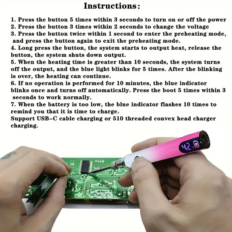 Color: BROWN - 1PCS510 threaded battery pen soldering iron with USB-C fast charging interface, soldering kit with three gradient color options