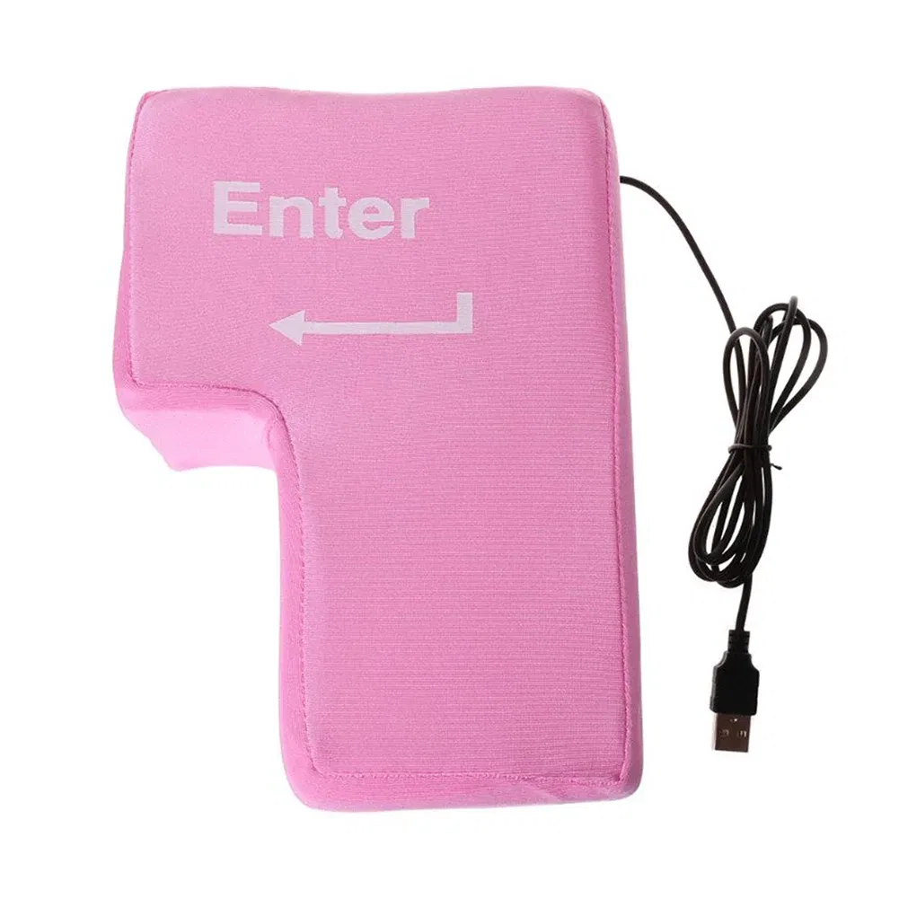 Color: Pink - Anti-Stress Computer Huge Enter Key Big Giant USB Keyboard Vent Button Pillow