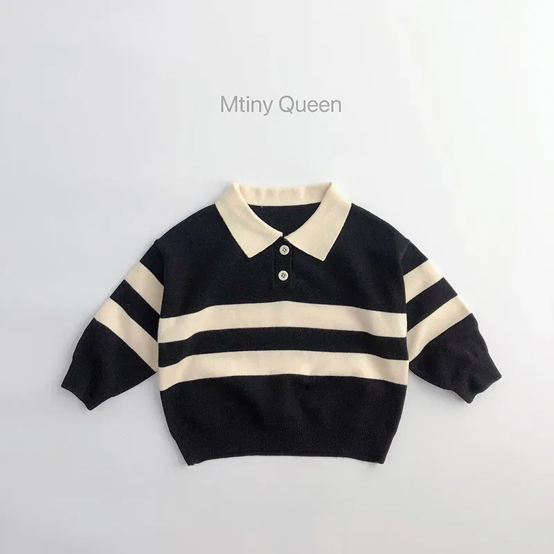 Color: black, Kid Size: 4 - 2025 Autumn New Children Long Sleeve Striped Sweater Cotton Boys Knitted Shirts Cute Baby Casual Knit Sweater Kids Clothes