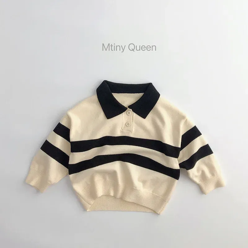 Color: black, Kid Size: 4 - 2025 Autumn New Children Long Sleeve Striped Sweater Cotton Boys Knitted Shirts Cute Baby Casual Knit Sweater Kids Clothes