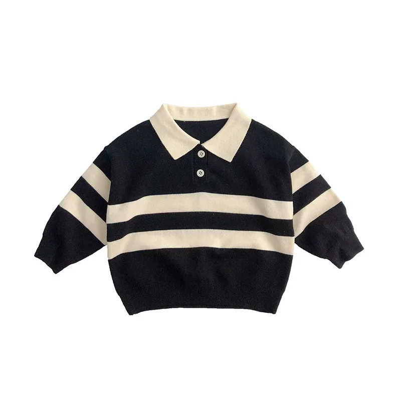 Color: black, Kid Size: 4 - 2025 Autumn New Children Long Sleeve Striped Sweater Cotton Boys Knitted Shirts Cute Baby Casual Knit Sweater Kids Clothes