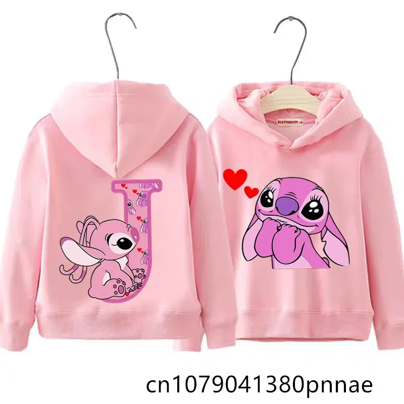 Color: green, Kid Size: 9 - Girls Boys Lilo and Stitch Sportswear Hoodies Casual Fashion Sweatshirts Angel Letter AZ Anime Autumn/Winter Hoodie Kids Hoodies