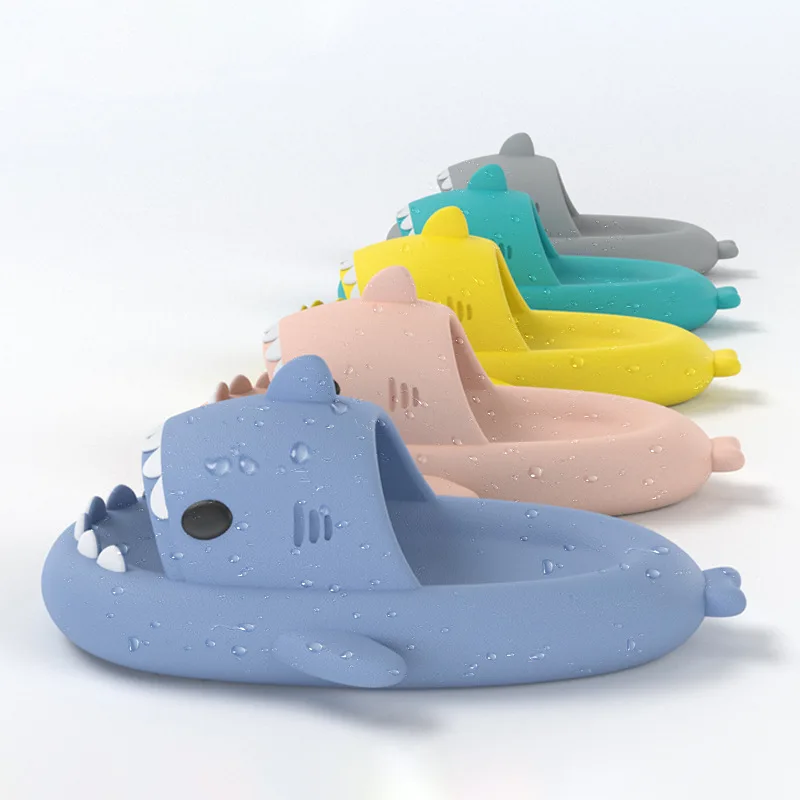Color: GRAY, Shoe Size: 36 - Shark Slides Women Slippers Men Flip Flops Home Couple Kids Bathroom Flat Shoes Outdoor Beach Funny Sandals Men Slippers