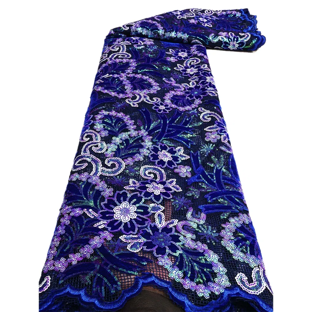 Color: SKY BLUE, length: 5 yards, Width: 120cm - African Velvet Lace Fabric, High Quality Elegant Nigerian Wedding Sequins Lace Fabrics 5 Yards Laser Cutting French Tulle Laces