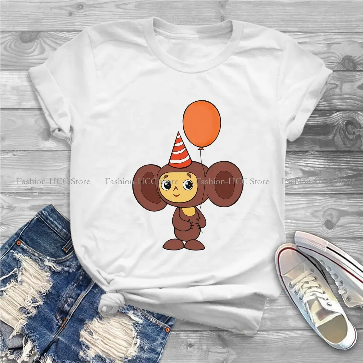 Color: black, Size: XXXL - Cheburashka Che Burashka Gena Russian Cartoon Polyester TShirts Birthday Distinctive Homme T Shirt Hipster Clothing