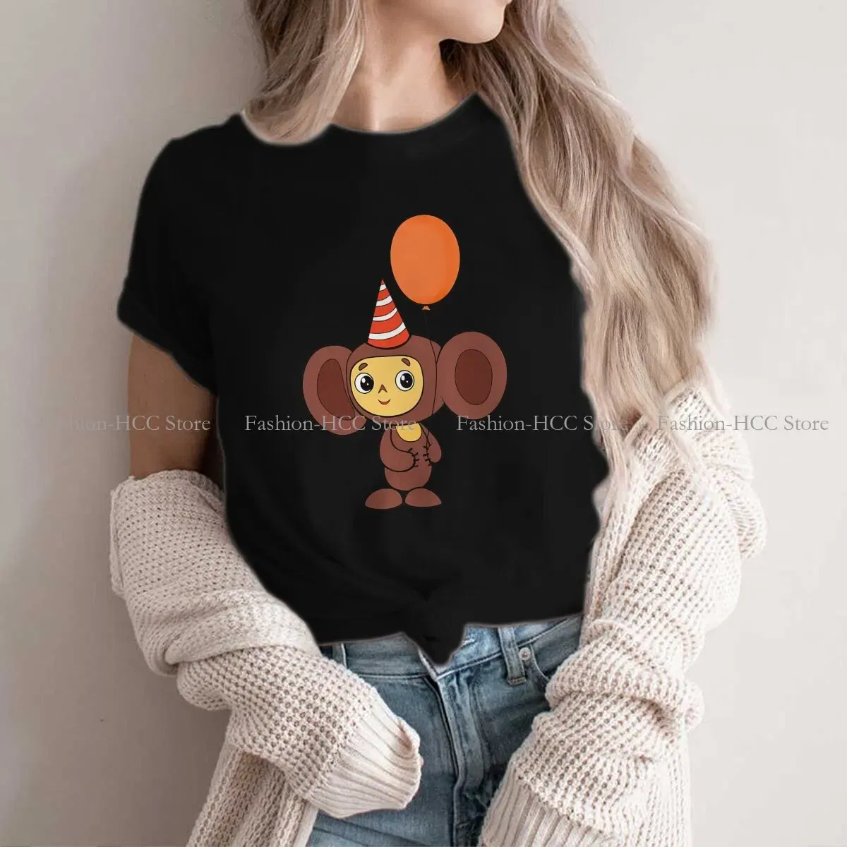 Color: black, Size: XXXL - Cheburashka Che Burashka Gena Russian Cartoon Polyester TShirts Birthday Distinctive Homme T Shirt Hipster Clothing